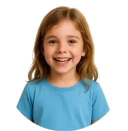 Dziewczynka w niebieskiej koszulce z uśmiechem